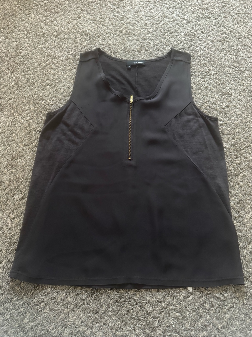 The Kooples Black & Grey Sleeveless Silk & Wool Zip-Front Tank Top